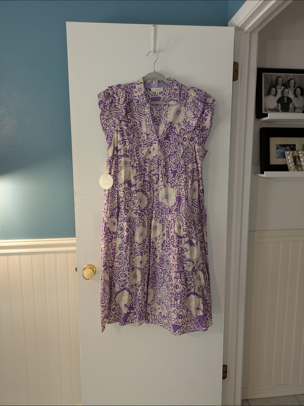 Umgee Purple and Cream Printed Midi Dress